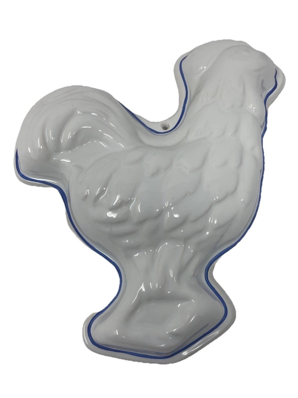 Ceramic Chicken Wall Decor Made in Portugal White Blue Trim Farmhouse Kitchen